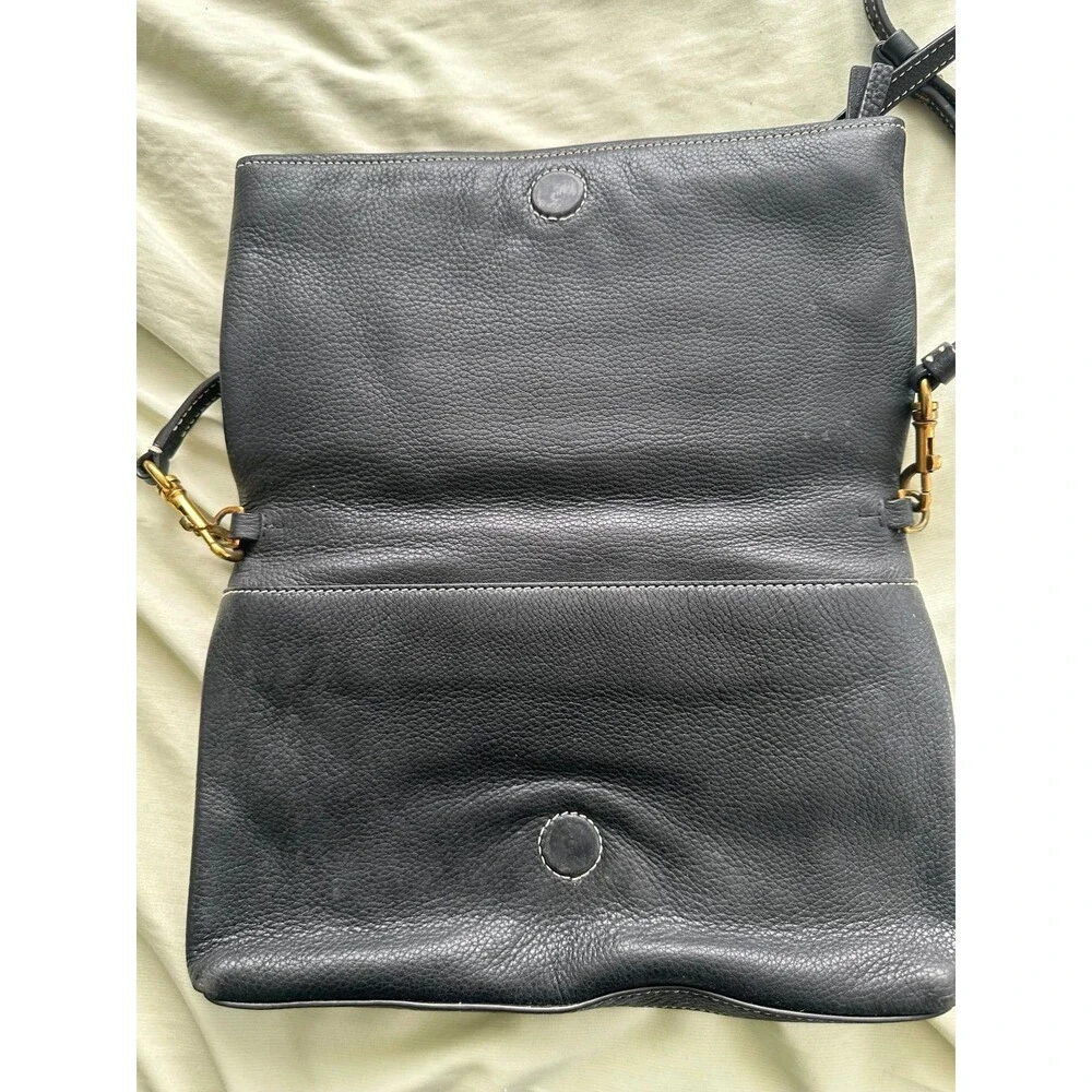 Tory Burch Perforated Logo Pebbled Leather Fold Over Magnetic Snap Crossbody